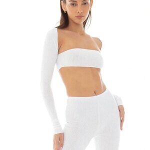 Are You Am I Ara Bandeau Long Sleeve Ribbed Top S White